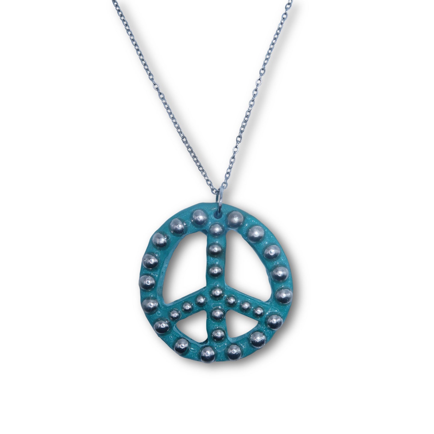 Teal Studded Peace Sign Necklace