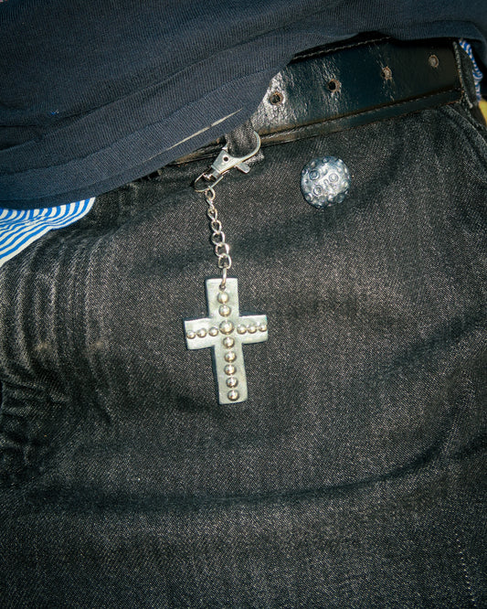 Chrome Studded Cross Bag Charm