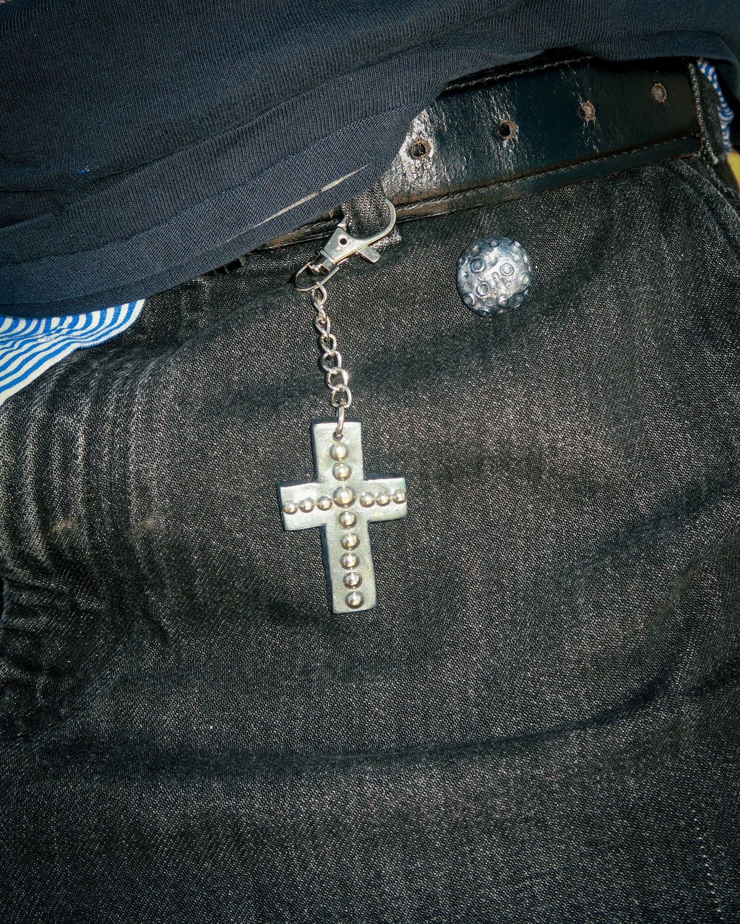 Chrome Studded Cross Bag Charm