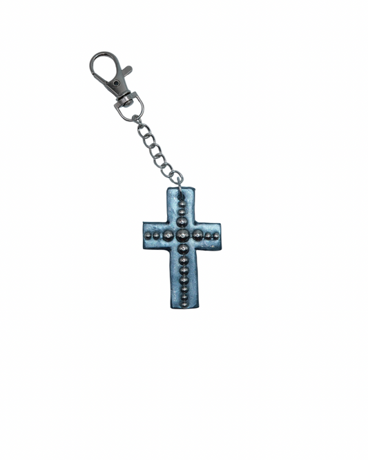 Chrome Studded Cross Bag Charm