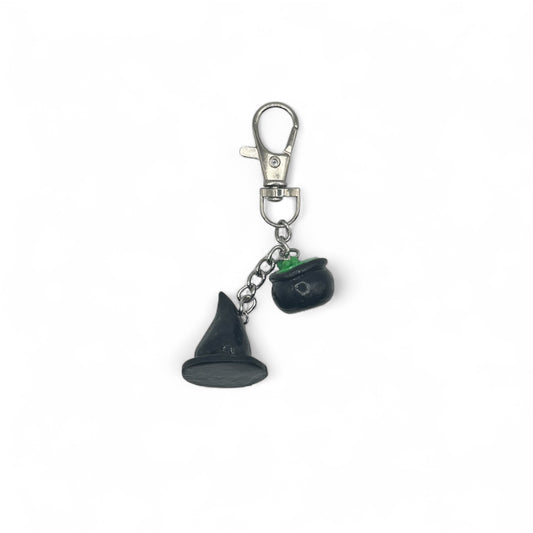 Witch Hat and Cauldron Keychain