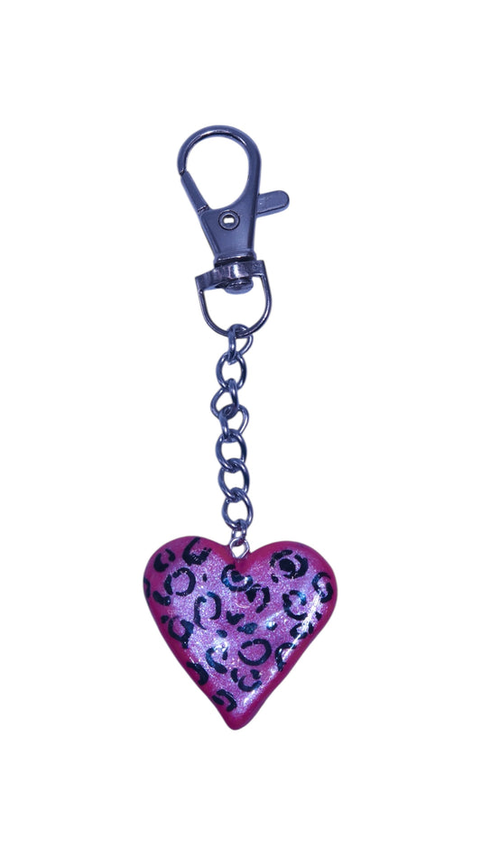 Leopard Print Heart Bag Charm